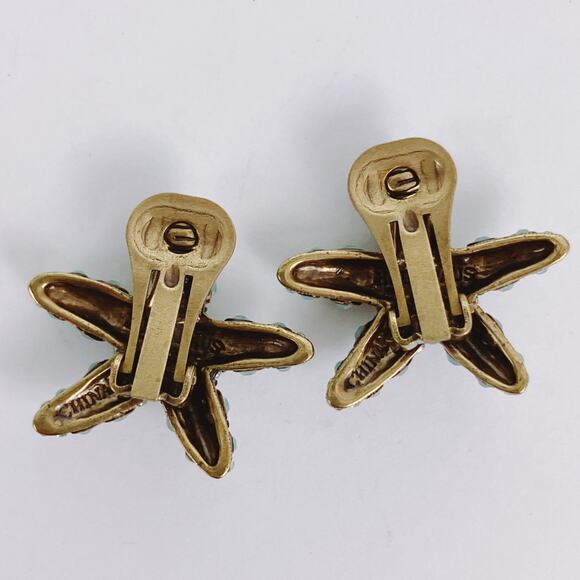 Vintage Signed Heidi Daus Starfish Clip On Earrings Rhinestones Beach Seaside - Picture 7 of 10